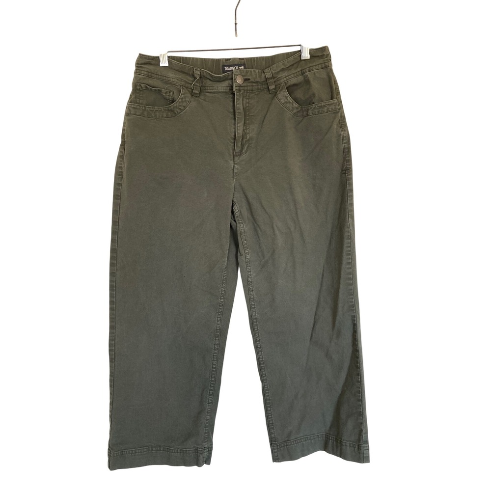Toad&Co Womens Olive Green Organic Cotton Wide Leg Crop Pants Size 12 T1442907